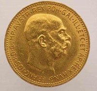 20 корон 1915г. Австро-Венгрия. Франц Иосиф, золото 0,900 ,вес 6,8гр,состояние AU - Мир монет