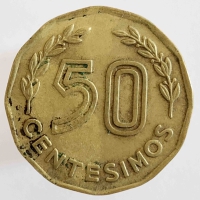 50 сентесимо 1976г. Уругвай. Весы-Знак зодиака,состояние  XF-AU - Мир монет