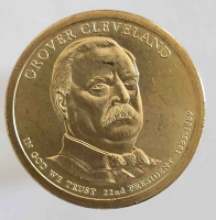 1 доллар 2012г. США. Р .  Гровер Кливленд(1885-1889), 22-й президент,  состояние UNC. - Мир монет
