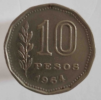 10 песо 1964г. Аргентина, состояние VF - Мир монет