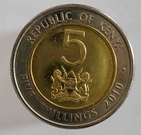 5 шиллингов 2010г. Кения, состояние UNC - Мир монет