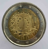 2 евро 2015г. Испания. 30 лет флагу Европейского союза, состояние UNC - Мир монет