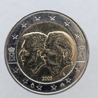2 евро 2005г. Бельгия.  Бельгийско-Люксембургский экономический союз , из ролла. - Мир монет
