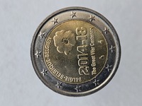 2 евро 2014г. Бельгия.  100 лет с начала Первой мировой войны  ,из ролла - Мир монет