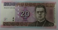 Банкнота 20 лит  2007г. Литва, состояние UNC - Мир монет