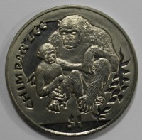  1 доллар 2010г.  Шимпанзе , гурт рифленый, никель, диаметр 39мм, состояние UNC. - Мир монет