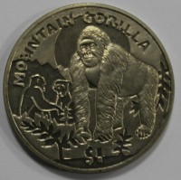 1 доллар 2011г.  Горилла , гурт рифленый, никель, диаметр 39мм, состояние UNC. - Мир монет