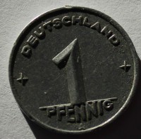 1 пфенниг 1948г. Германия (переходный период), A.  алюминий , состояние VF+. - Мир монет