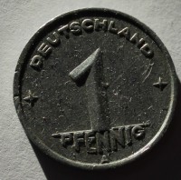 1 пфенниг 1949г  Германия (переходный период), A.  алюминий,  состояние VF+. - Мир монет