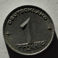 1 пфенниг 1952г. Германия (переходный период). Е,  алюминий, состояние VF+. - Мир монет
