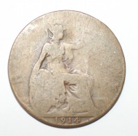 1/2 пенни 1914г. Великобритания, бронза, состояние F. - Мир монет
