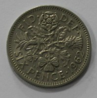 6 пенсов 1962г. Великобритания. Елизавета II, состояние XF. - Мир монет