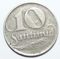 10 сантимов 1922г. Латвия, никель,состояние VF - Мир монет