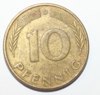 10 пфеннигов 1972г. ФРГ. D, состояние VF. - Мир монет