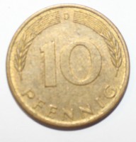 10 пфеннигов 1973г. ФРГ. D, состояние VF - Мир монет