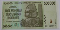 Банкнота  500 тысяч  долларов 2008г. Зимбабве, состояние UNC - Мир монет