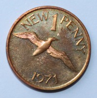 1 новый пенни 1971г. Гернси. Большой баклан, состояние аUNC - Мир монет