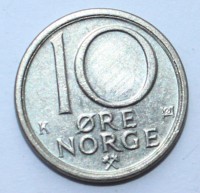 10 эре 1986г. Норвегия, никель,состояние ХF - Мир монет
