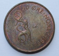50 эре 1998г. Норвегия, бронза ,состояние VF - Мир монет