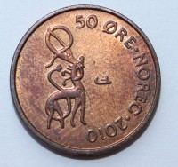 50 эре 2010г. Норвегия, бронза ,состояние ХF - Мир монет
