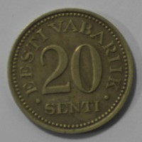 20 сентов 1935г.  Эстония. никелевая бронза,состояние AU. - Мир монет