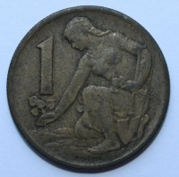 1 крона 1964г. Социалистическая Чехословакия, бронза,состояние VF - Мир монет