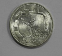 500 лир 1976г. Сан-Марино,  серебро 835 пробы, вес 11гр,  состояние UNC. - Мир монет