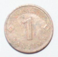 1 сантим 2008г. Латвия, сталь с медным покрытием, состояние ХF. - Мир монет