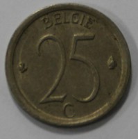 25 сантимов 1968г. Бельгия, никель, состояние VF. - Мир монет