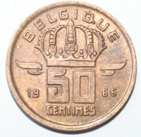 50 сантимов  1959г. Бельгия, бронза, состояние ХF. - Мир монет
