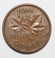 1 цент 1962г. Канада, бронза, состояние VF+. - Мир монет