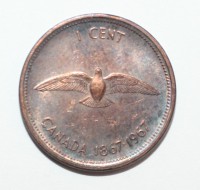 1 цент 1967г. Канада. 1867-1967, бронза,состояние XF. - Мир монет