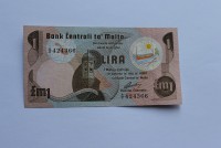 Банкнота  1  лира 1967г. Мальта, состояние aUNC. - Мир монет