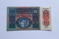 Банкнота 10 крон 1919г.  Австрия, с надпечаткой на банкноте 1915г. состояние XF. - Мир монет