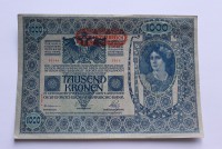 Банкнота 1000 крон 1919г.  Австрия с надпечаткой на банкноте 1902г. состояние XF. - Мир монет