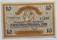 Банкнота нотгельд Германии  10 пфенниг без даты.  Фридрихсрода. На лыжах, состояние UNC - Мир монет