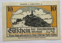 Банкнота нотгельд Германии  10 пфенниг   без даты . Ляйштенбург. Ведьма на метле, состояние AU - Мир монет
