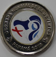 1 бальбоа 2019г.  Панама.  Официальный логотип Всемирного дня молодежи с селективным окрашиванием,состояние UNC - Мир монет