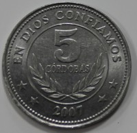 5 кордоба 2007г. Никарагуа,состояние XF - Мир монет