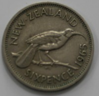 6 центов 1965г. Новая Зеландия, Киви, состояние XF. - Мир монет