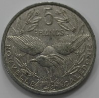 5 франков 1986г. Новая Каледония, Птица Кагу. Либертина,  состояние VF - Мир монет