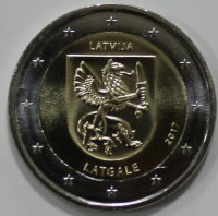  2 евро 2017г. Латвия, Латгалия,  состояние UNC. - Мир монет