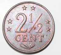 2,5  цента 1973г. Нидерландские Антиллы,  состояние XF. - Мир монет