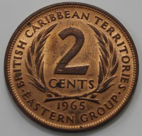 2 цента 1965г. Британские Карибские Территории, состояние XF-UNC - Мир монет