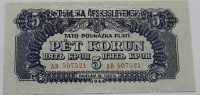 Банкнота 5 крон 1944г. Чехословакия, Администрация СССР после освобождения , состояние UNC.  - Мир монет