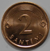 2 сантима 2009г. Латвия, состояние UNC - Мир монет