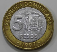 5 песо 1997г. Доминиканская Республика, состояние VF-XF - Мир монет