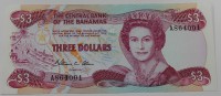  Банкнота  3 доллара 1974г. Багамы, Парусная регата, состояние UNC. - Мир монет