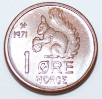 1 эре 1971г. Норвегия. Белка. состояние UNC - Мир монет