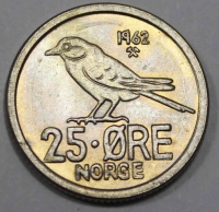 25 эре 1962г. Норвегия. Клест,состояние UNC - Мир монет